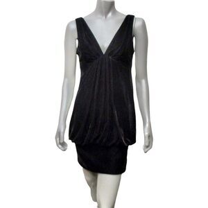 Lizzatti Womens Dress Mini Black Velvet Sleeveless Draped V-neck Cocktail 8